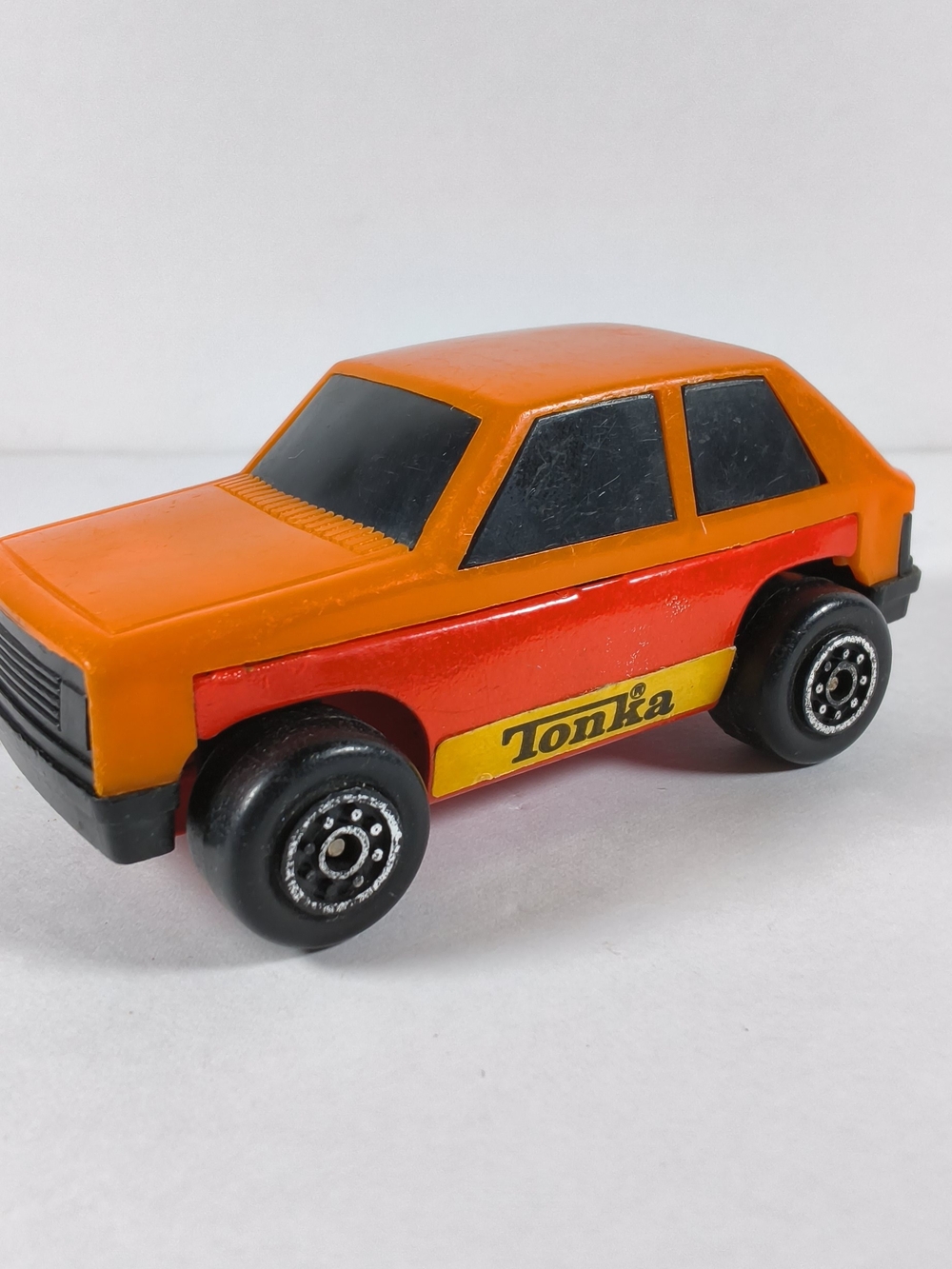 Vintage 1970s Tonka Orange Red Hatchback Car Made in Hong Kong Pressed Steel
